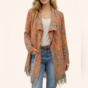 Kate COLLECTION Neon Southwestern Aztec Draped Fringe Cardigan Sweater